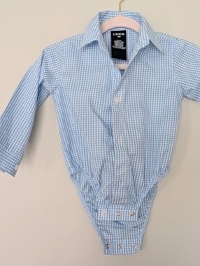 Izod Blue Gingham Baby Bodysuit Collared Shirt Toddler 18 Months